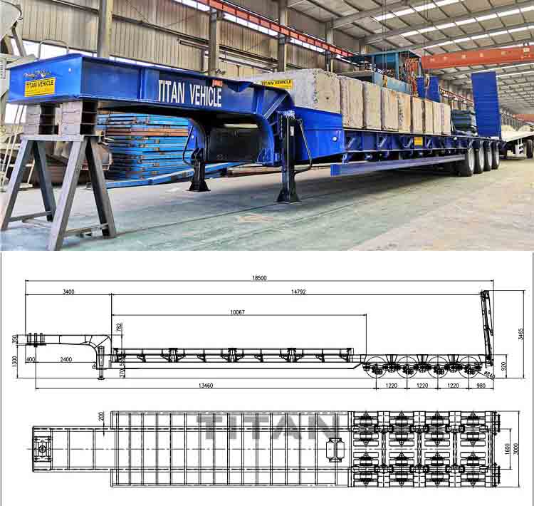 Heavy Duty 100T Low Bed Trailer dimension