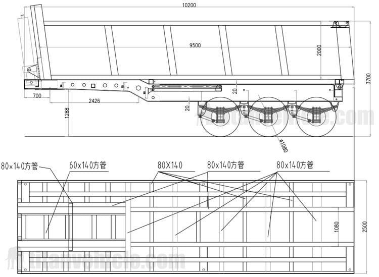 Drawing of U shape Dump Trailer