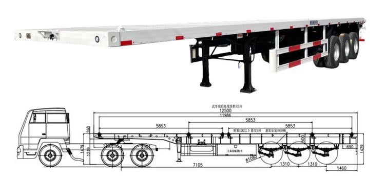 40ft flatbed semi trailer dimensions and drawings