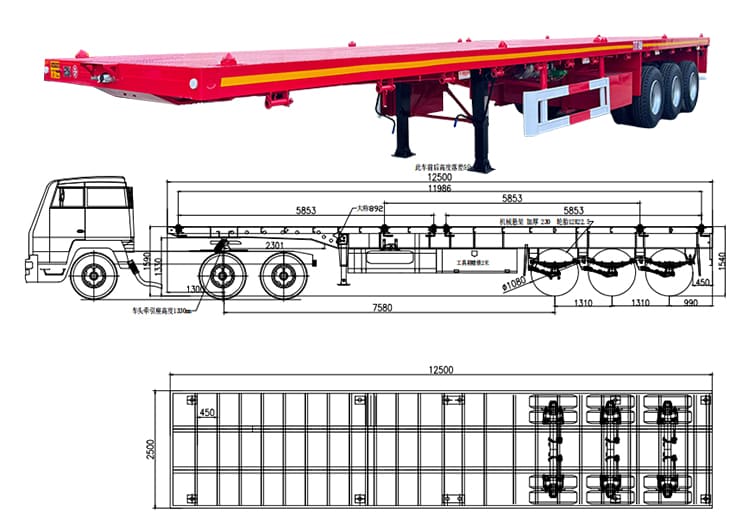 Triple Axle Flatbed Semi Truck Trailer for Sale in Guam